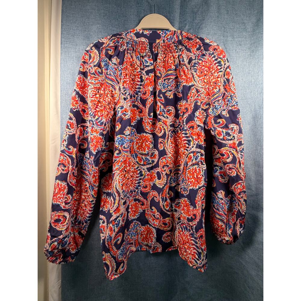 Lilly Pulitzer 100% Silk Paisley Peasant Blouse Women’s Medium Boho Pink Blue - Picture 7 of 7